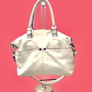 TIGNANELLO WHITE PEBBLED GENUINE LEATHER SATCHEL SHOULDER BAG HANDBAG PURSE